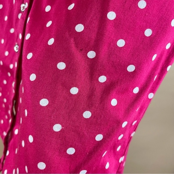 7th Avenue Retro Women's Medium Polka Dot Hot Pink Button Up 1/2 Sleeve Shirt - Picture 4 of 8